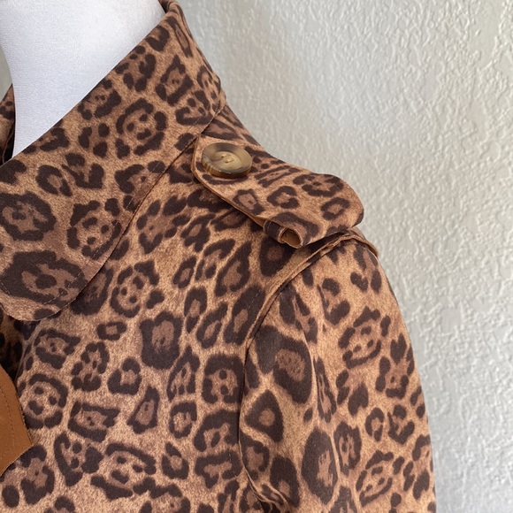 Leopard Print Wrap Coat Tie Belt Long Sleeves Brown Rust Light Weight Women’s XS - Picture 5 of 11